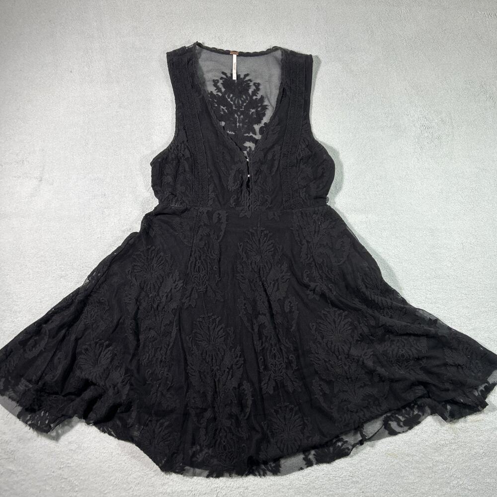 Free People Renaissance Gothic Medieval Floral Lace Dress Sz 0 15x32 Black Knit